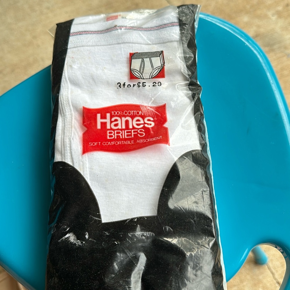 NOS Vintage 1977 Hanes Cotton Briefs sz 38 3 pr NIP Deadstock